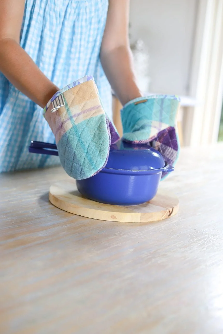 Wool Felted Heavy Duty Oven Mitts Purple Turquoise Wool Oven 